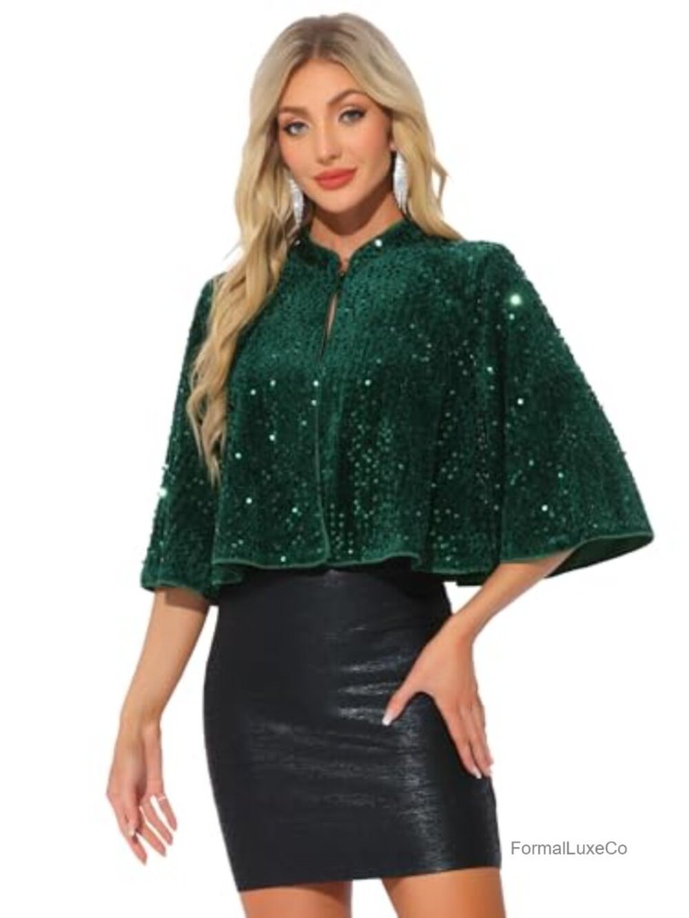 Sequin Velvet Capelet Bolero Shrug Stand Collar Party Evening